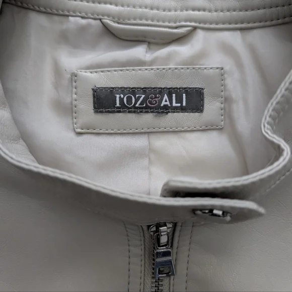 Roz & Ali Faux Leather Moto Jacket, Cream/Off White, XL, Biker - Picture 2 of 8